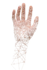 Photograph of a hand combined with a computer graphics