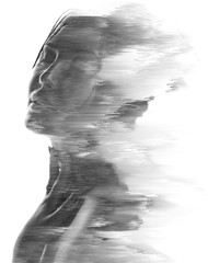 Pixel sort effect combined with a portrait of an asian looking woman