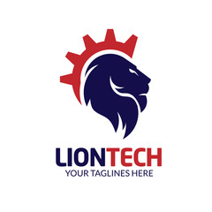 lion head and gear logo,Lion Engineering Logo, lion's head forming a gear in a modern style