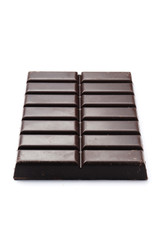 Black chocolate bar isolated on a white background.