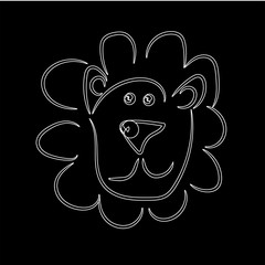 Sketch funny face of a lion full face executed by a white brush