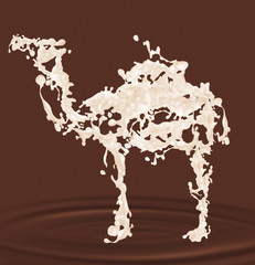 giclé de lait, chocolat,  en forme de dromadaire, camel, lait de dromadaire, chameau, exploitation laitière, clapoter, blanc, illustration, conception, décoration, ,  3-d, nature,  liquide, symbole, A