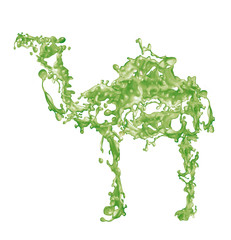Fototapeta premium giclé de lait, mante , en forme de dromadaire, camel, lait de dromadaire, chameau, exploitation laitière, clapoter, blanc, illustration, conception, décoration, , 3-d, nature, liquide, symbole, Arab