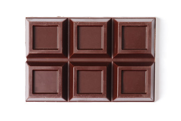 Black chocolate bar isolated on a white background.