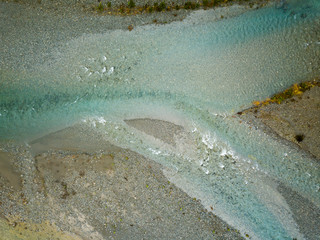 Aerial view top down New Zealand Wairau river 