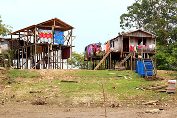 colorful stilt houses on rio negro - Manaus, Brazil
