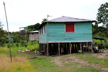 colorful stilt houses on rio negro - Manaus, Brazil