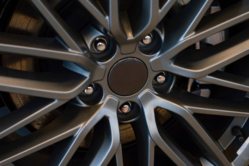 Cast beautiful aluminum rim. Close up. Front view.