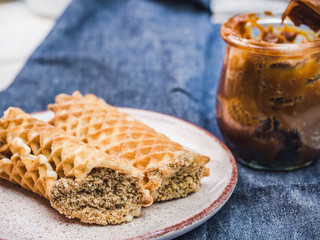 Fresh, fragrant homemade pastries. Close-up, side view. Tasty and healthy eating concept