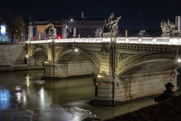 Rome, Italy 20 december 2019.Bridge of Angels near to Sant' Angelo Castel and Vatican City with view of Tiber River. View in the nigth.