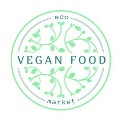 Logo for vegan store. Green logo with leaves. Vector illustration