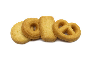 Danish style butter cookies biscuit isolated on white background.