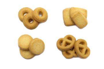 Danish style butter cookies biscuit isolated on white background.