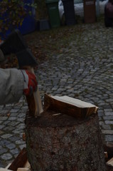 Brennholz mit der Axt spalten