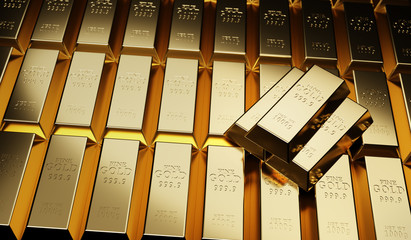 Gold bullion concept about gold value, success and financial.3D render