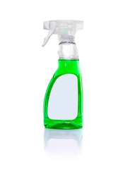 Plastic bottle with detergent or detergent on white background.