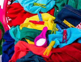 Multi-colored laundry for washing.