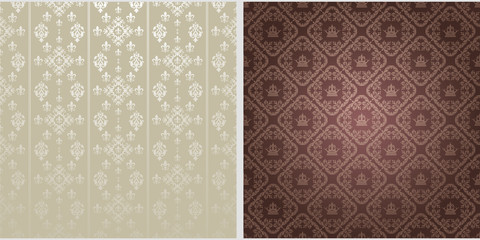 Background patterns.  Colors: silver,  brown, gray. Background image in retro style. Floral pattern, wallpaper texture. Vector image, vintage
