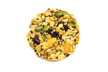 Mix organic whole grains energy cookie isolated on white background.