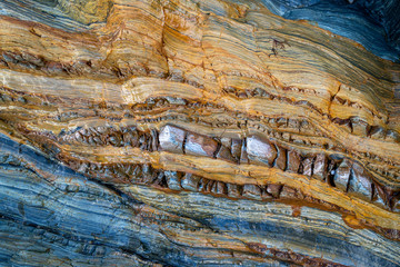Playa del Silencio - Asturias, Spain - details of a beautiful rock structure. - obrazy, fototapety, plakaty