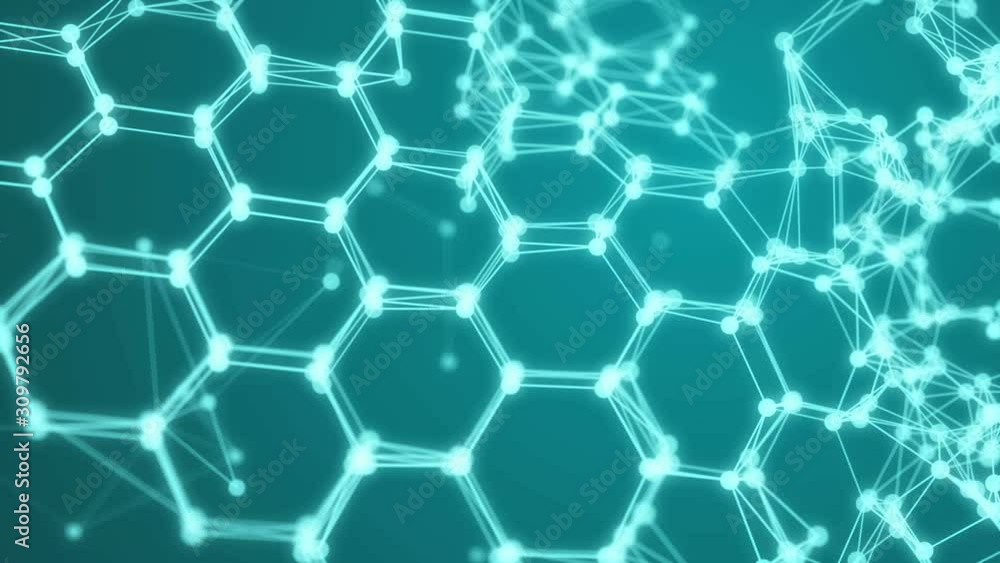 Poster abstract blue geometrical background with moving lines and dots. looping cg animation bog data