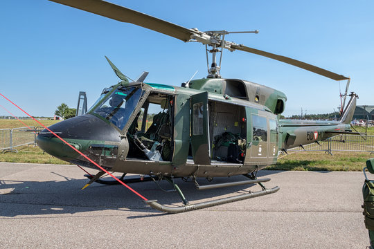 NANCY, FRANCE - JUL 1, 2018: Austrian Army Bell 212 Huey helicopter on the tarmac of Nancy Airbase.
