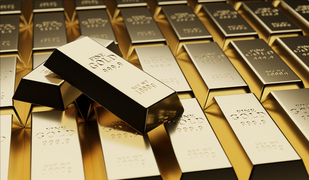 Gold bar bullion concept about gold value, success and financial.3D render