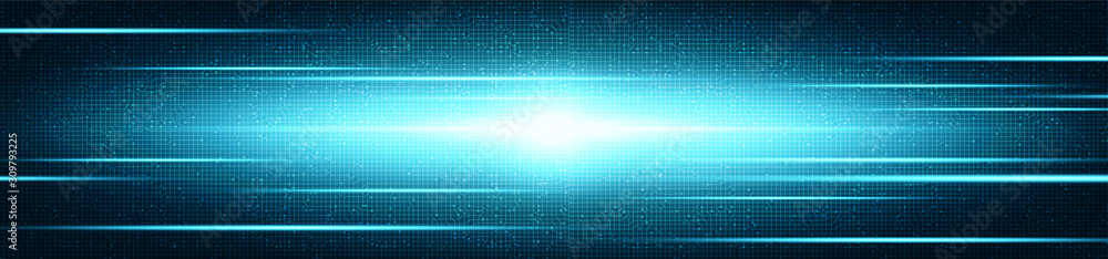 Fototapete panorama speed light on circuit microchip technology background,hi-tech digital and internet concept