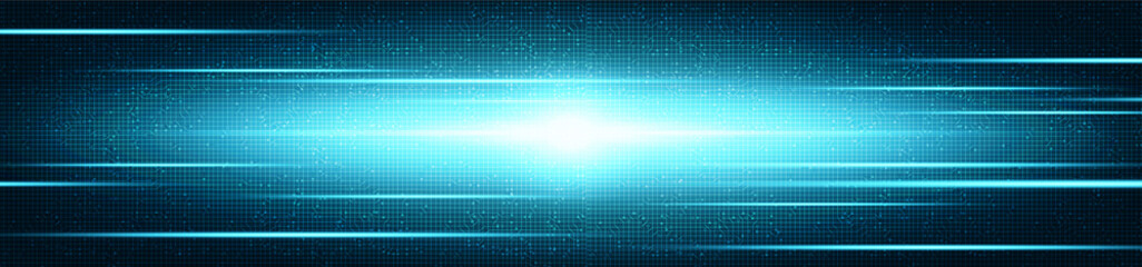 Panorama Speed Light on Circuit Microchip Technology Background,Hi-tech Digital and Internet Concept design,Free Space For text in put,Vector illustration. © Varunyu