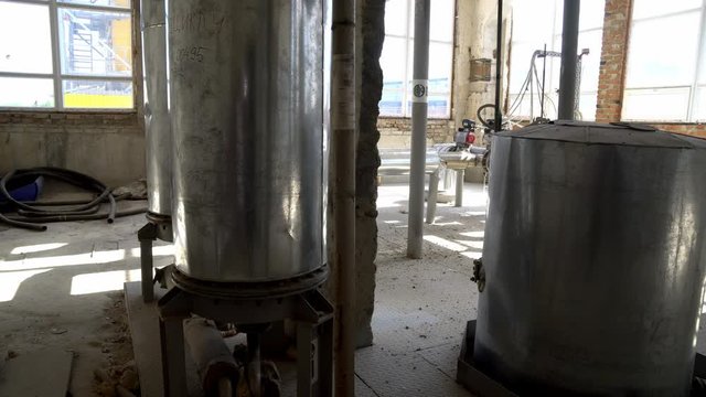industrial storage tanks, Modern technological industrial equipment, bio ethanol factory, Rows of modern Stainless steel tanks in bio ethanol factory