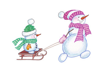 Cartoon snowman with baby.