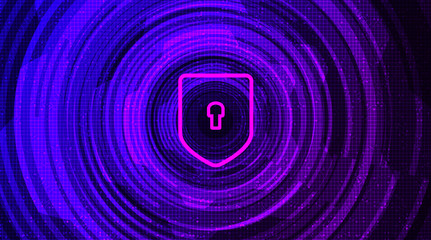Digital Technology Shield Security,protection and Safe Concept,on Ultra Violet background Hi-tech and technology concept design.