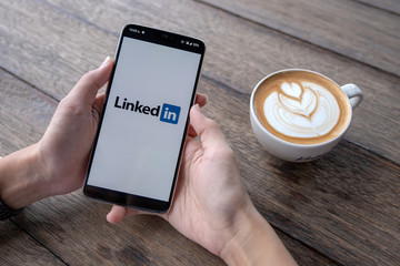 CHIANG MAI, THAILAND - May 11 2019 : Oneplus 6 with LinkedIn application on the screen. LinkedIn is a business-oriented social networking service.