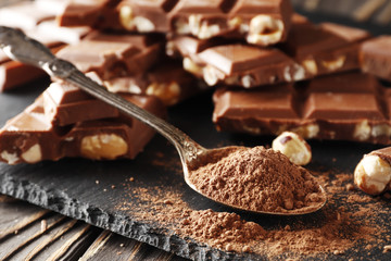 Closeup of Cocoa Powder and Dark Chocolate
