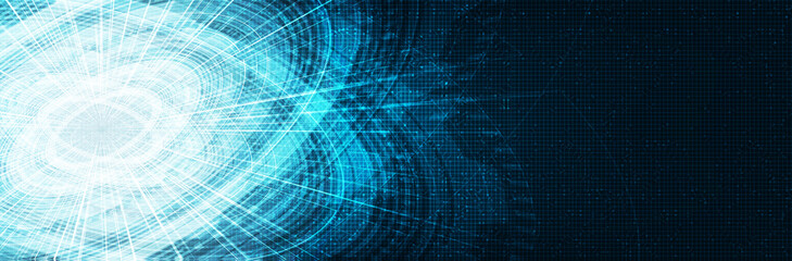 Panorama Future Technology Circle with Circuit Microchip Line on blue Background,Digital and Communication Concept design,Vector illustration.