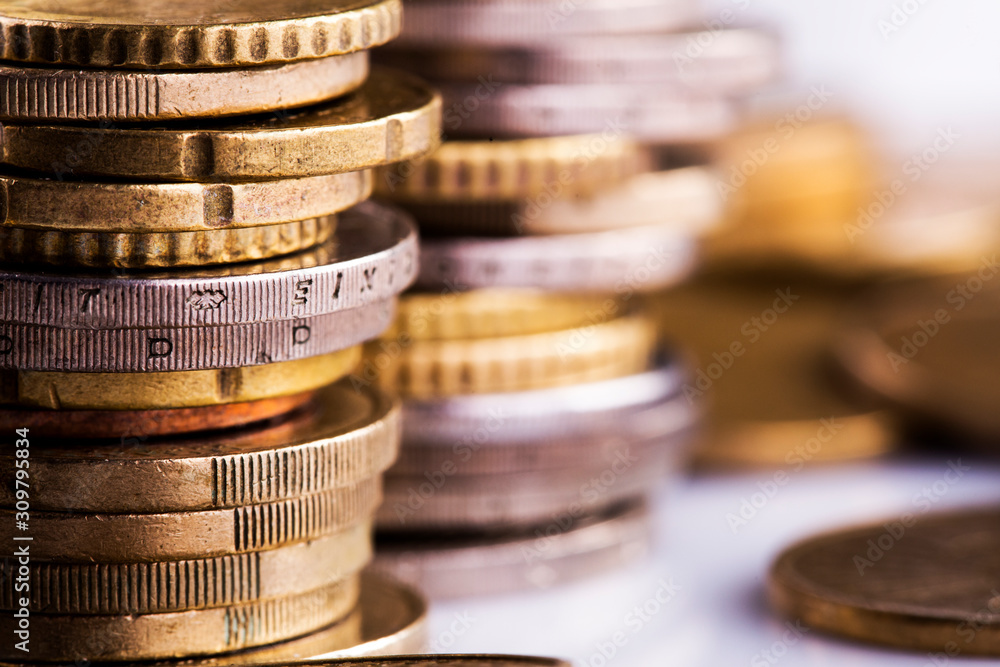 Wall mural euro coins isolated on white backgorund. close-up.