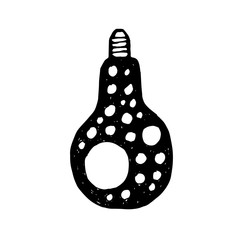 black hand drawn lightbulb with white dots