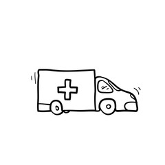 hand drawn Ambulance icon with doodle cartoon style isolated on white background.