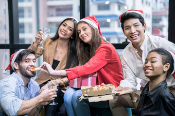 Group of diversity people having a Christmas party at work together,  Xmas, new year concept.