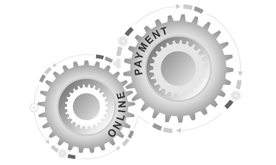 Online payment concept. Abstract background with connected gears. Vector infographic illustration.