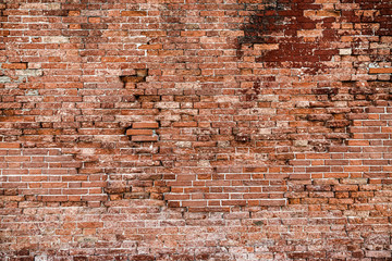 Red old brick wall texture loft grunge background. Italian masonry