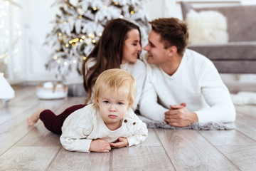 Christmas Family Portrait on the floor In Home Holiday Living Room