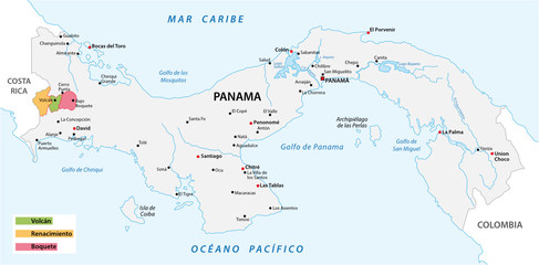 Obraz premium Map of the coffee growing areas of Panama