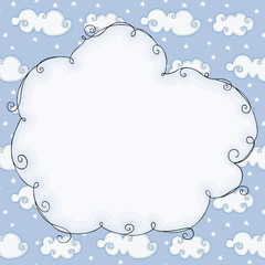 Empty cloud frame on blue sky background
