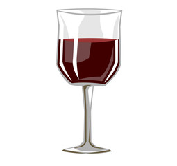 Glass of wine Vector. Red wine in a transparent glass. Isolated object on a white background. Cartoons flat style.