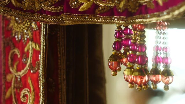 Sikh Wedding Preparation with Close Up of traditional costume with jewelry from the Lengha Kaleere