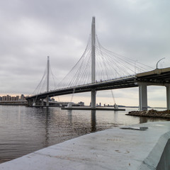 St. Petersburg. Russia, October 20, 2019. The cable-stayed bridge across the Petrovsky fairway of the western high-speed diameter.