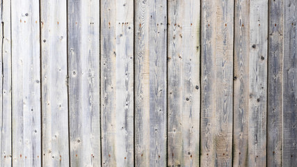 Ombre effect white and grey old wooden texture background. Beautiful wooden wall close up. Vertical wooden boards with nails