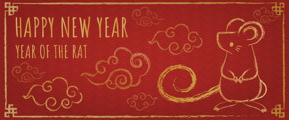 Happy chinese new year 2020, Year of the rat. Hand drawn Calligraphy Rat. Vector illustration.