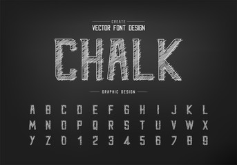Chalk font and alphabet vector, Hand draw modern typeface and letter number design